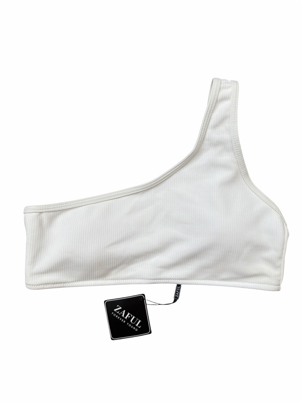 Zaful White Ribbed One Shoulder Bikini Top Size 6 NWT